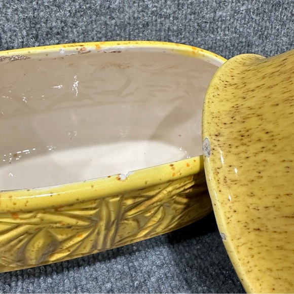 Vintage MCM planters speckled glaze yellow gold boho 70s pottery 4x6.5 and 4x9 - Picture 11 of 11